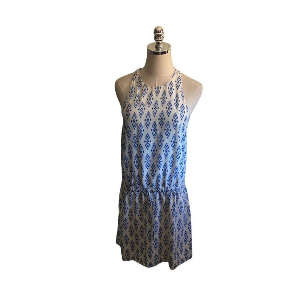 Joie Dress Women's Size Small White Blue Silk Shell Sleeveless Hook Eye